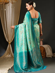 Sky Blue Banarasi Silk Saree - The Dori Store