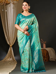 Sky Blue Banarasi Silk Saree - The Dori Store