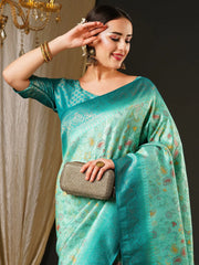 Sky Blue Banarasi Silk Saree - The Dori Store