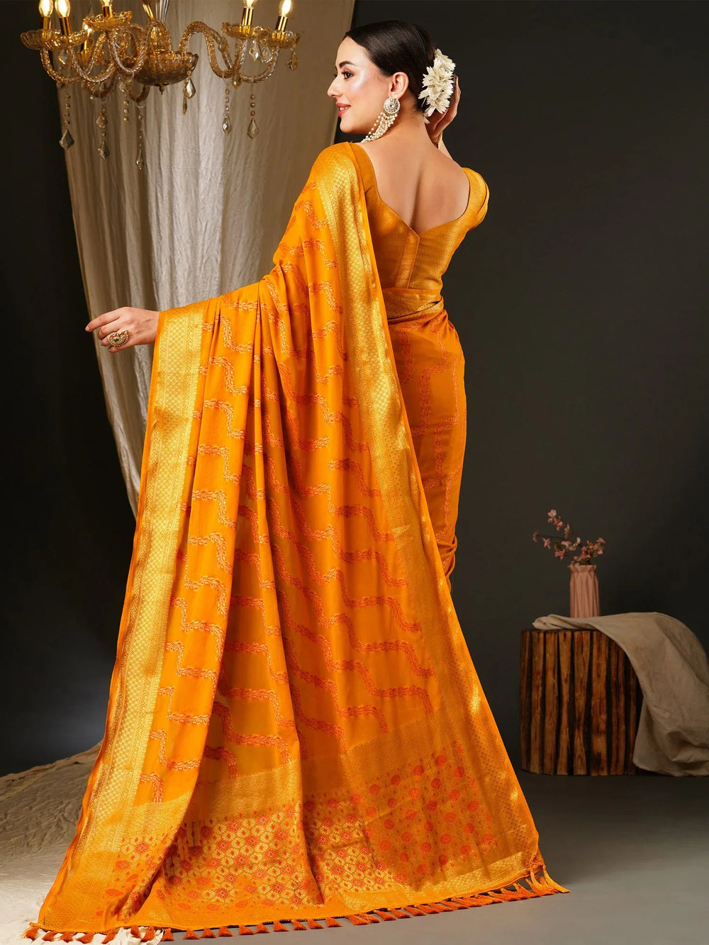 Yellow Flowing Georgette Saree - The Dori Store
