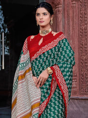 Red and Green Bhagalpuri Silk Saree - The Dori Store