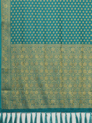 Teal Blue Kanjeevaram Georgette Woven Saree - The Dori Store