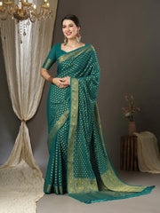 Teal Blue Kanjeevaram Georgette Woven Saree - The Dori Store