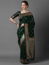 Dark Green Banarasi Silk Saree - The Dori Store
