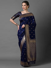 Navy Blue Banarasi Silk Saree - The Dori Store