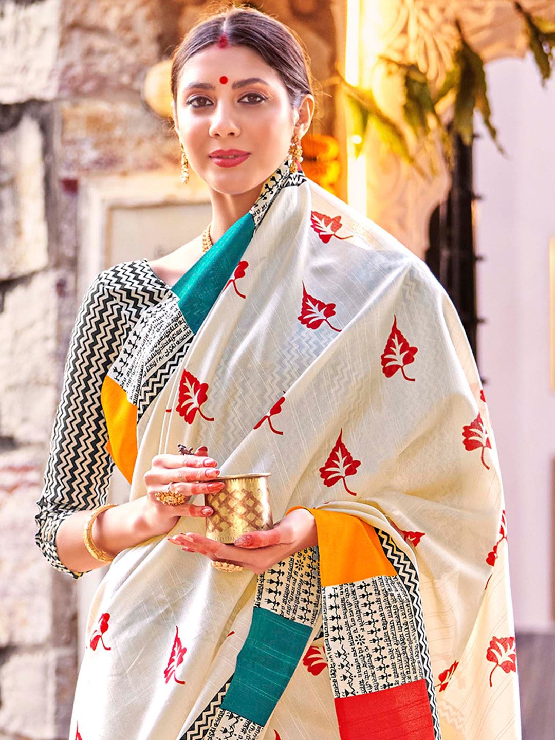 Cream Bagh Bhagalpuri Silk Printed Saree