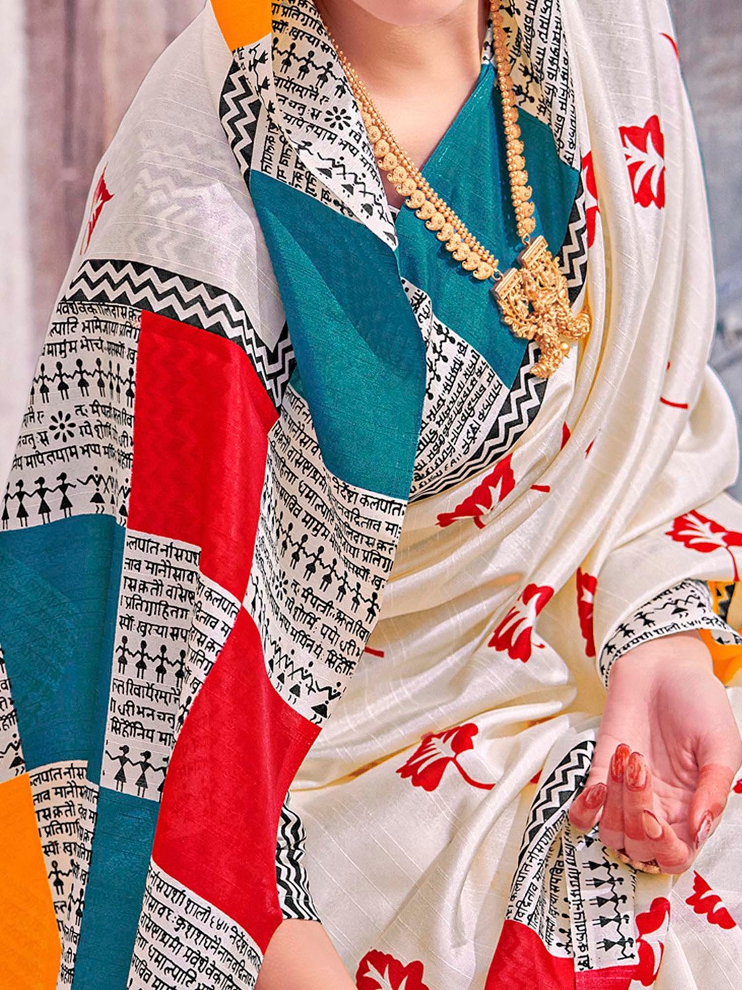 Cream Bagh Bhagalpuri Silk Printed Saree