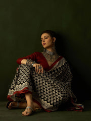 Marron and Black Bhagalpuri Silk Saree - The Dori Store