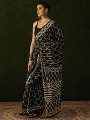 Creamish Black Soft Bhagalpuri Silk Saree - The Dori Store