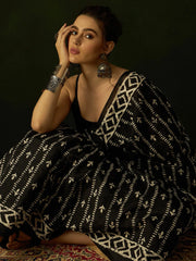 Creamish Black Soft Bhagalpuri Silk Saree - The Dori Store