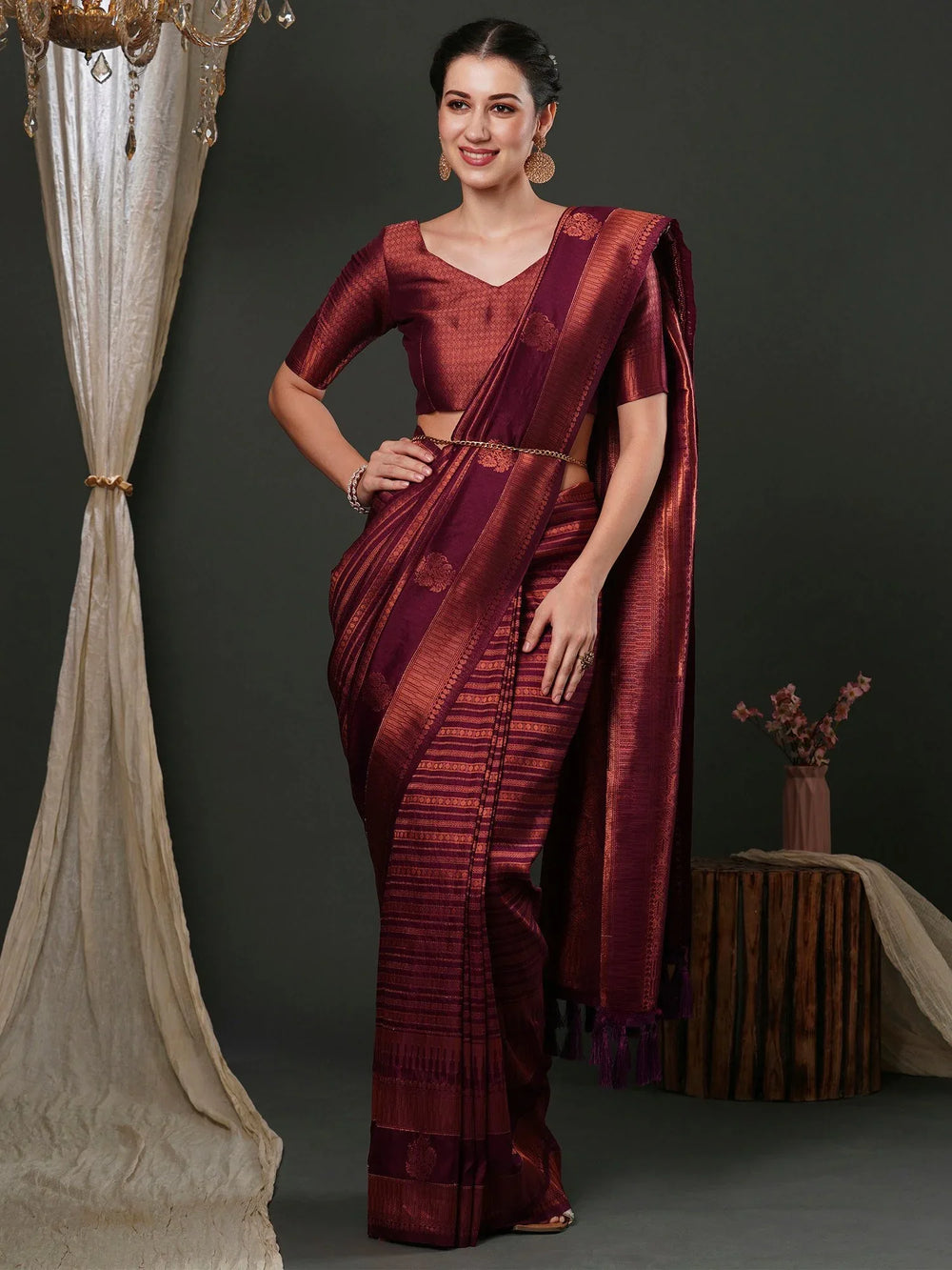 Beautiful Maroon Soft Silk Saree - The Dori Store