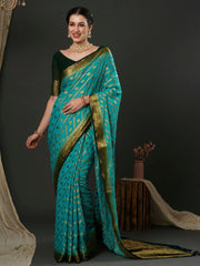 Greenish Blue Designer Georgette Saree - The Dori Store