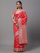 Red Banarasi Silk Blend Woven Saree - The Dori Store