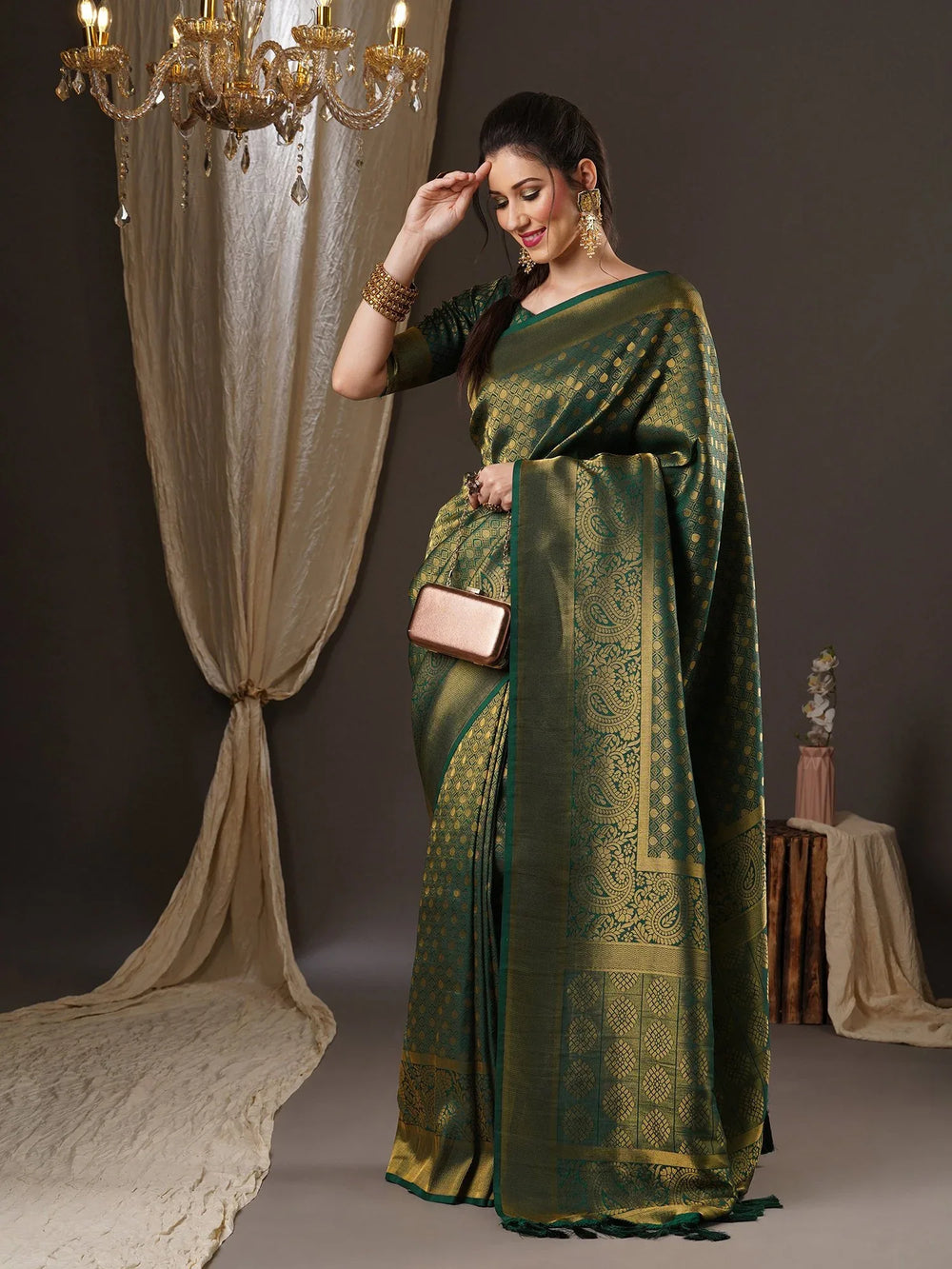 Exquisite Green Kanjeevaram Georgette Saree - The Dori Store
