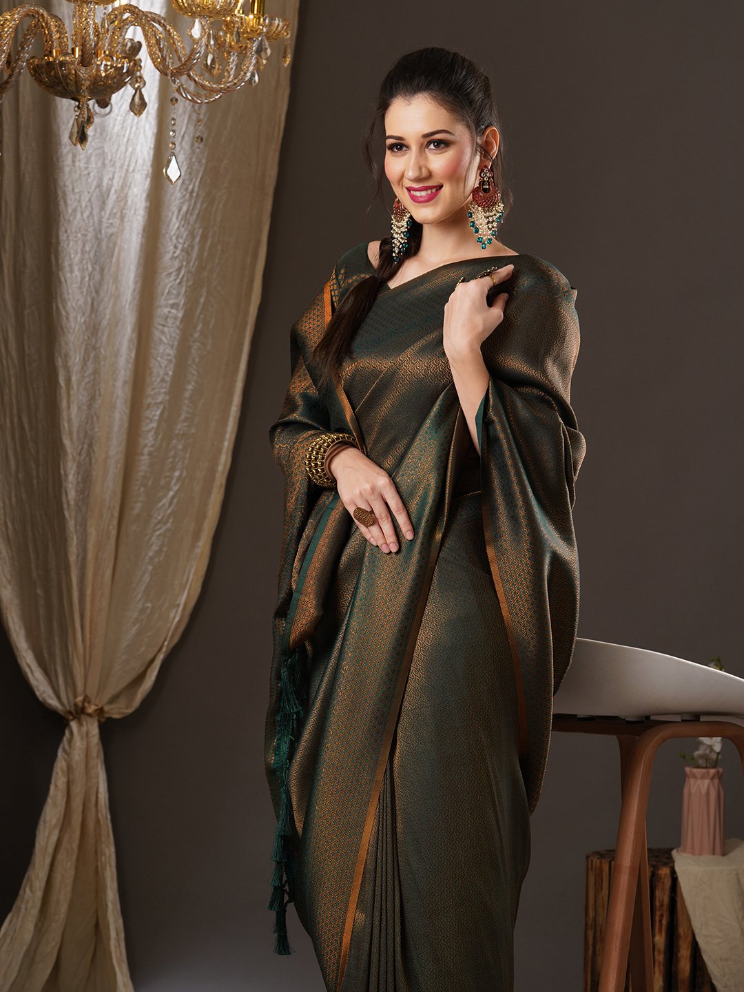 DarkGreen Kanjeevaram Georgette Woven Saree