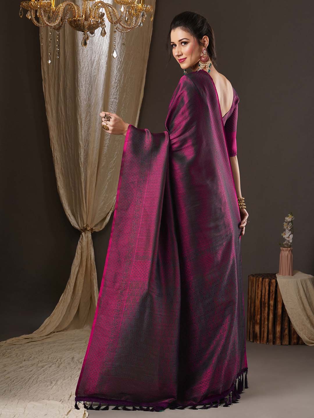 Magenta Kanjeevaram Georgette Woven Saree