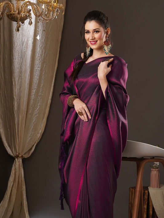 Purple Magenta Kanjeevaram Georgette Woven Saree