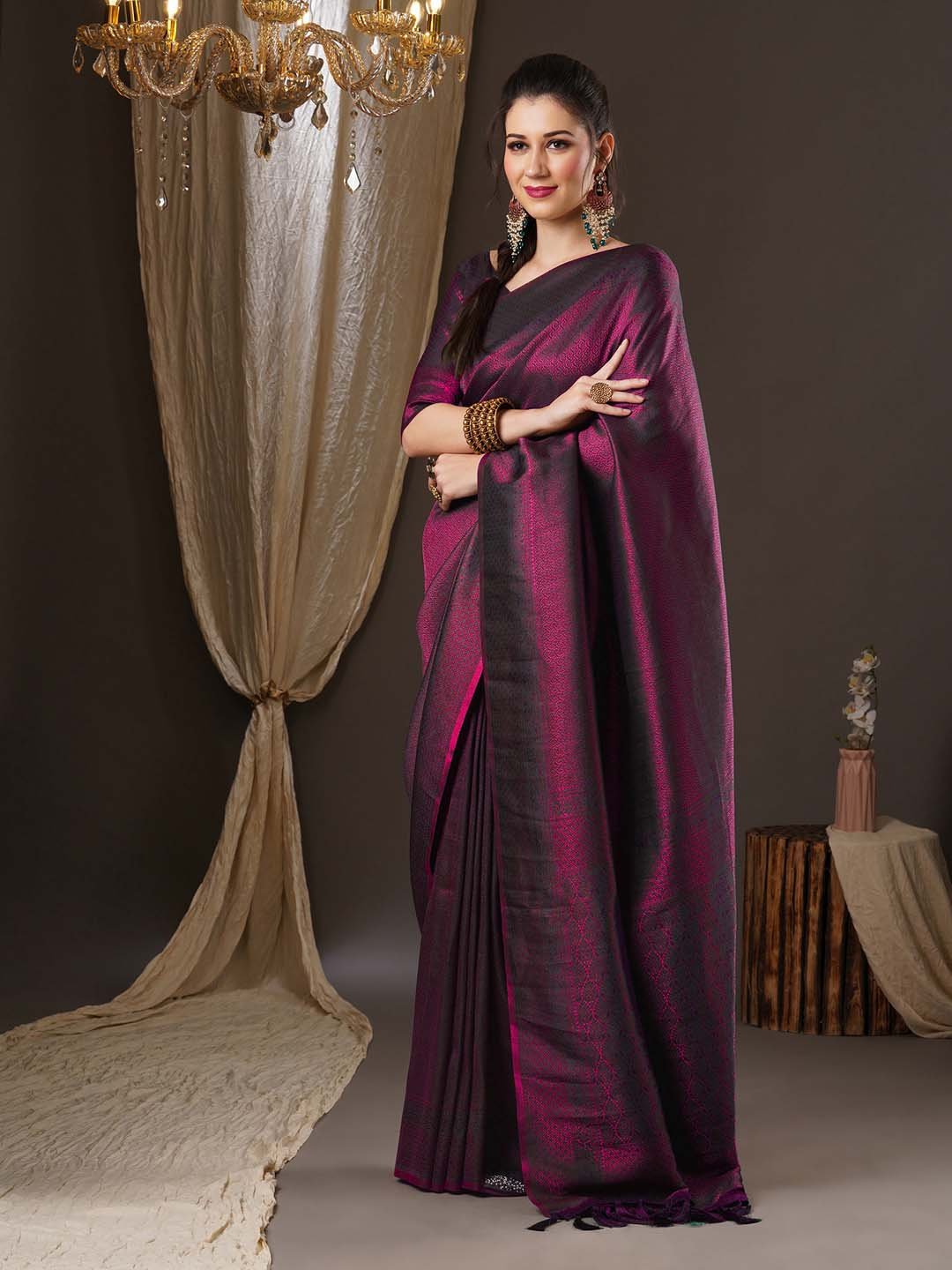 Magenta Kanjeevaram Georgette Woven Saree