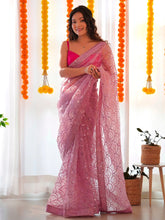 Sharvani Mauve Organza Sheer Embroidery Saree - The Dori Store