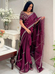 Riva Purple Organza Partywear Saree - The Dori Store