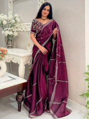 Riva Purple Organza Partywear Saree - The Dori Store