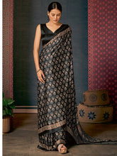 Ethnic Black Ajrakh Crepe Silk Saree - The Dori Store