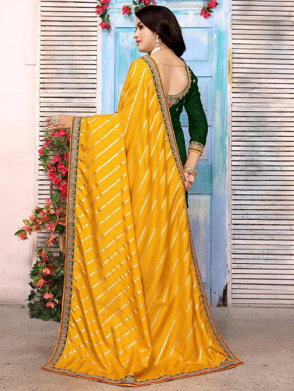 Yellow Party Wear Dola Silk Embellished Saree - The Dori Store