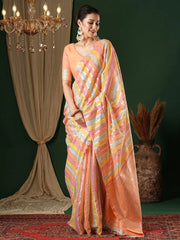 Peach Banarasi Silk Cotton Woven Saree - The Dori Store