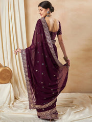 Plum Purple Designer Georgette Saree - The Dori Store