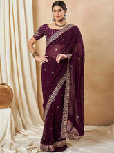Plum Purple Designer Georgette Saree - The Dori Store
