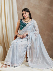 Light Grey Designer Georgette Saree - The Dori Store