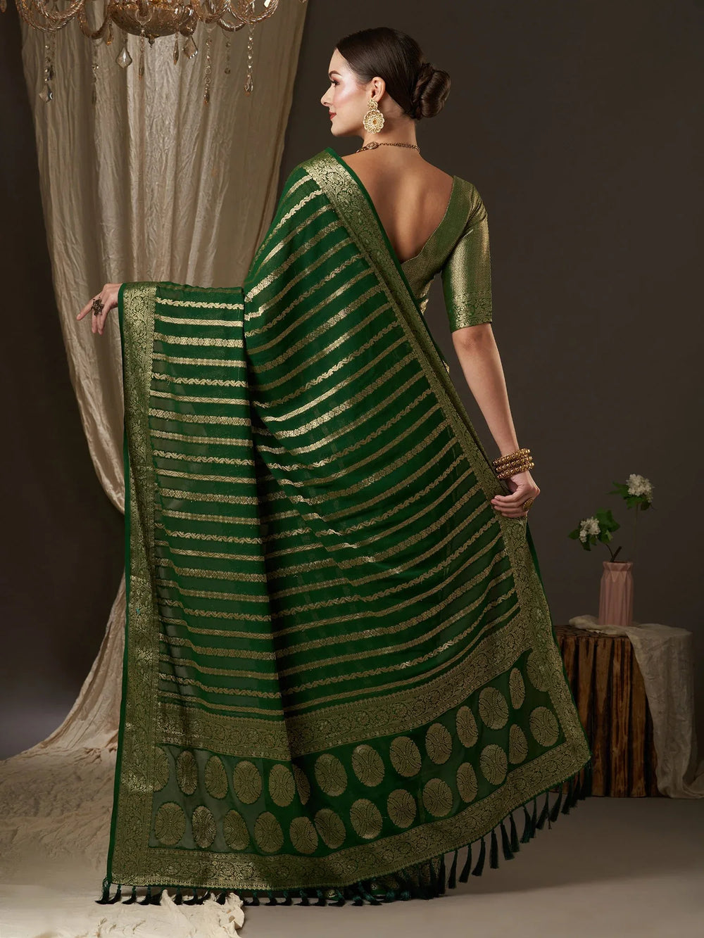 Timeless Green Banarasi Georgette Saree - The Dori Store