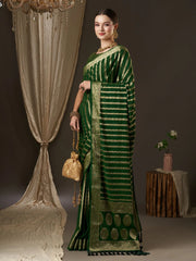 Timeless Green Banarasi Georgette Saree - The Dori Store