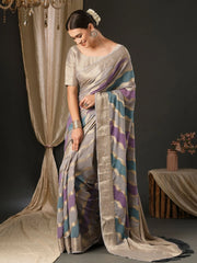 Purplish Grey Designer Georgette Saree - The Dori Store