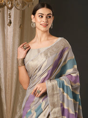 Purplish Grey Designer Georgette Saree - The Dori Store