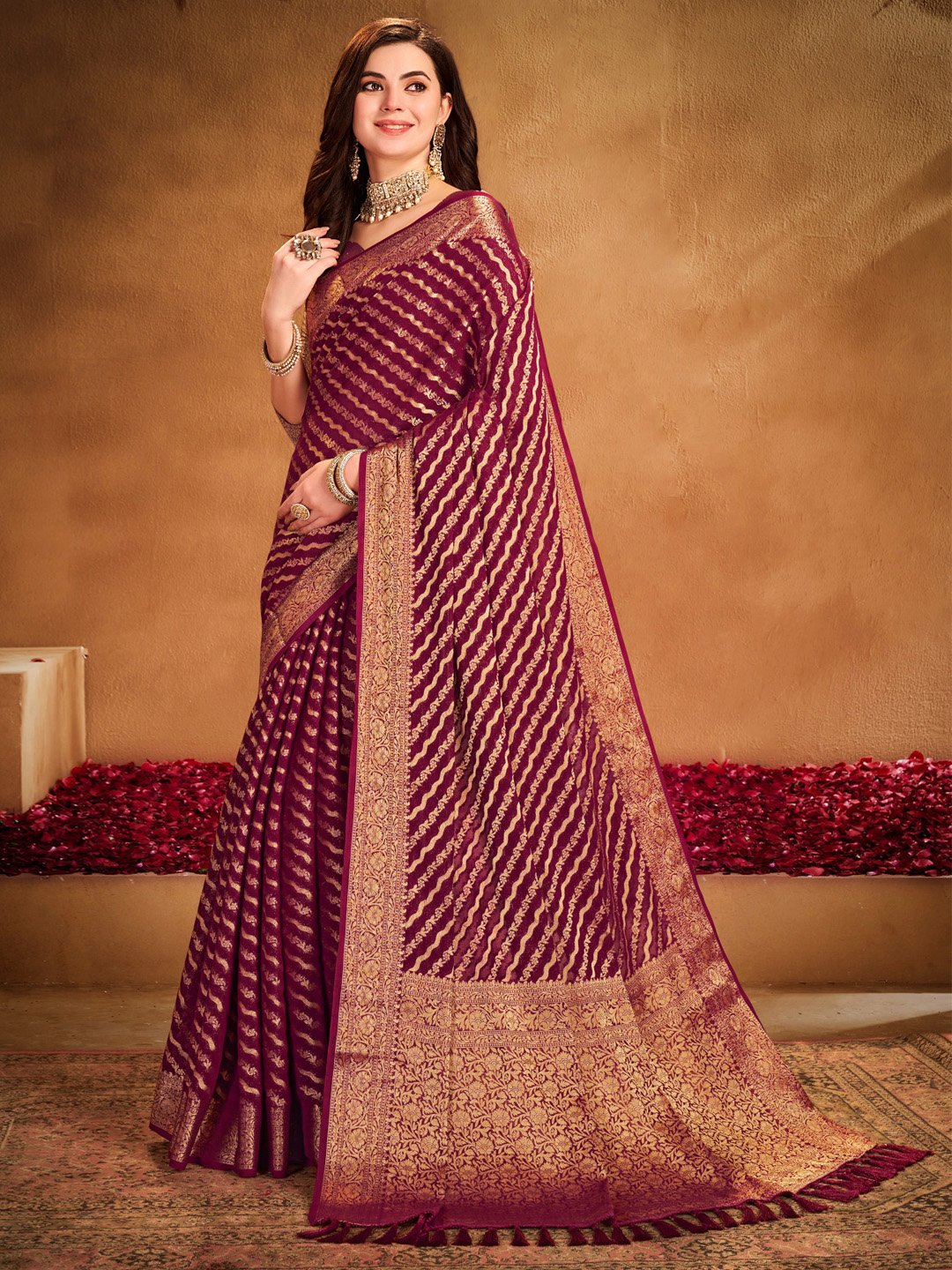 Magenta Kanjeevaram Georgette Woven Saree