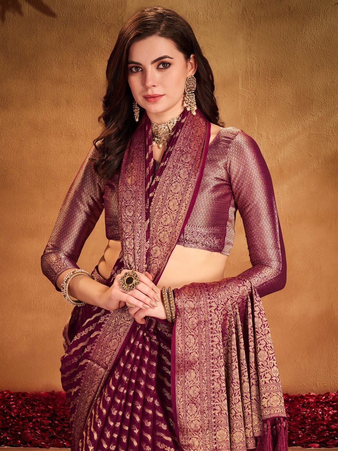 Magenta Kanjeevaram Georgette Woven Saree