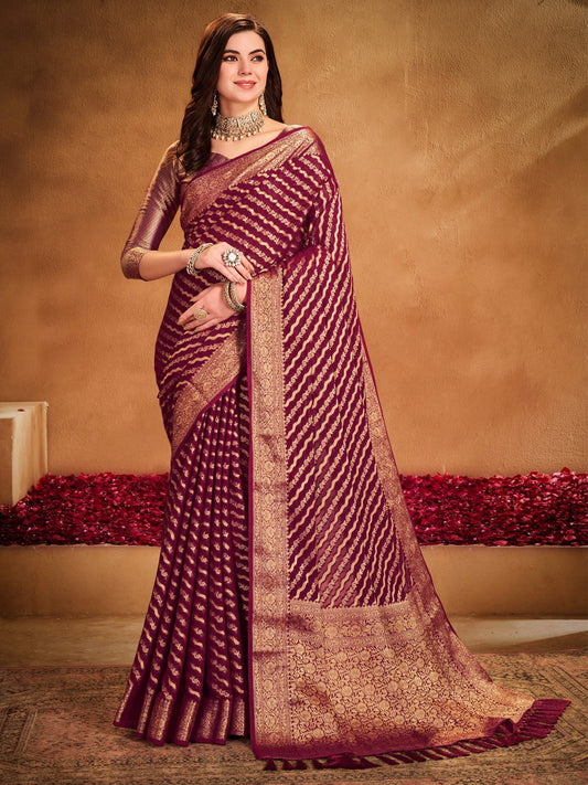 Pink Magenta Kanjeevaram Georgette Woven Saree