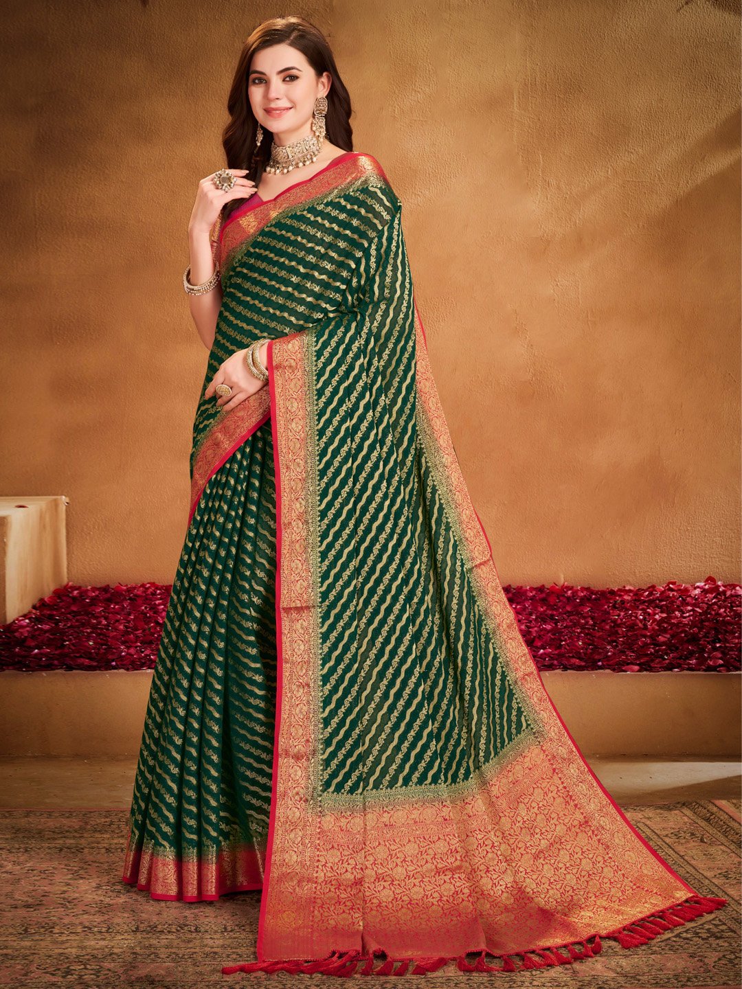 Green Kanjeevaram Georgette Woven Saree