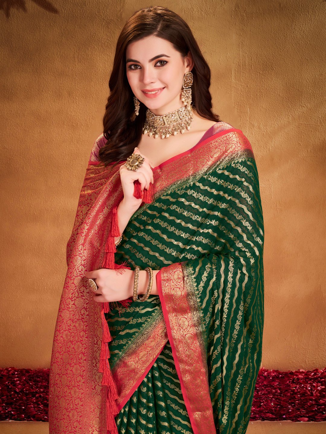 Green Kanjeevaram Georgette Woven Saree