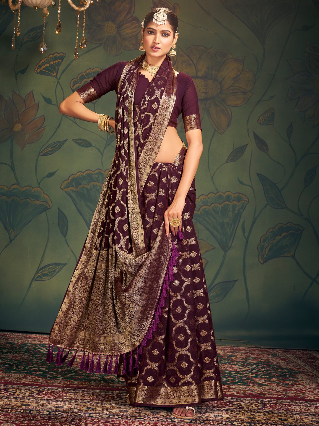 Purple Kanjeevaram Georgette Woven Saree