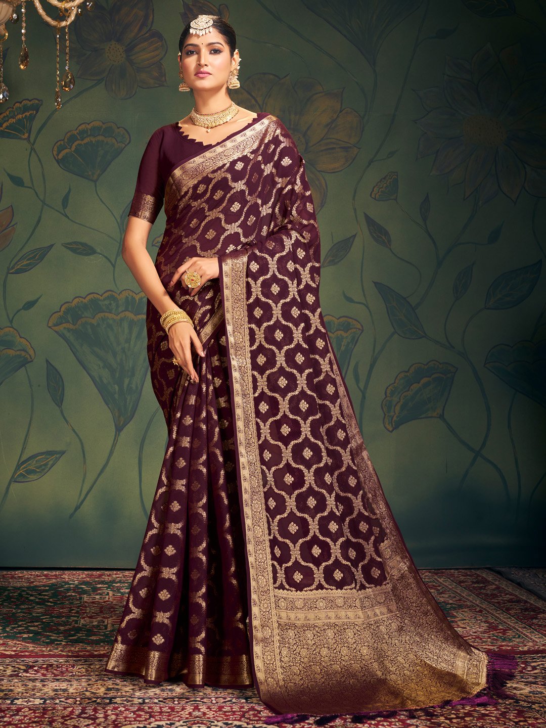 Purple Purple Kanjeevaram Georgette Woven Saree