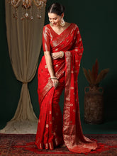 Radiant Red Banarasi Georgette Silk Saree - The Dori Store