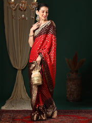Hot Red Banarasi Georgette Saree - The Dori Store