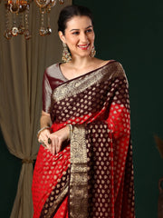 Hot Red Banarasi Georgette Saree - The Dori Store