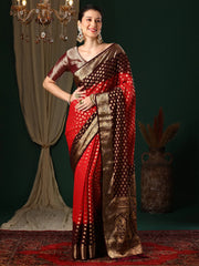 Hot Red Banarasi Georgette Saree - The Dori Store