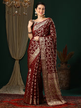 Opulent Maroon Banarasi Georgette Silk Saree - The Dori Store