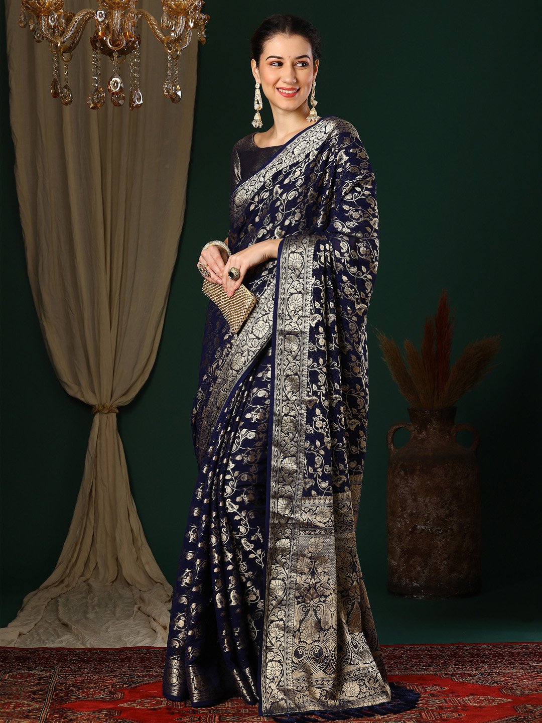 Navy Kanjeevaram Georgette Woven Saree