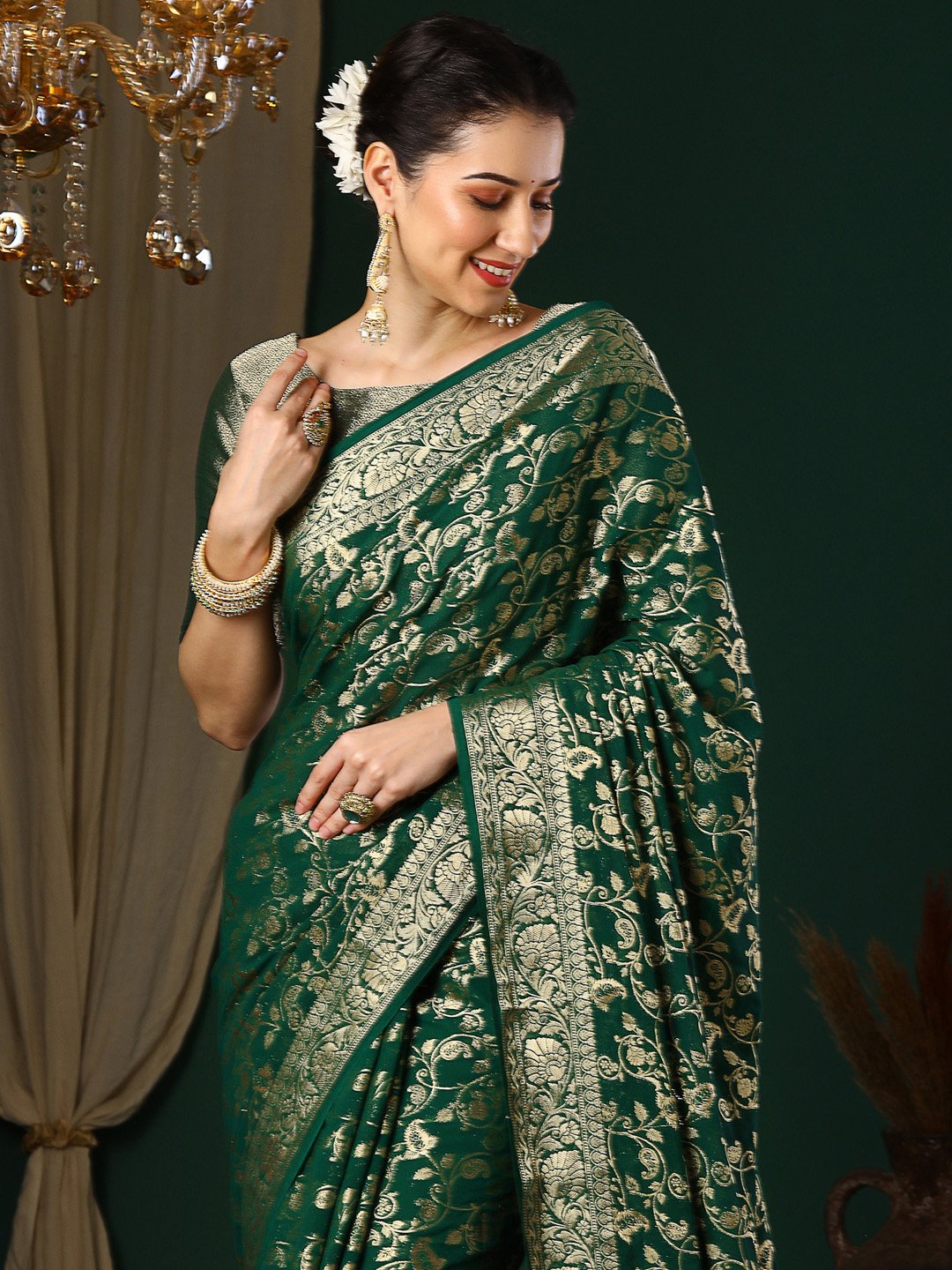 Green Kanjeevaram Georgette Woven Saree