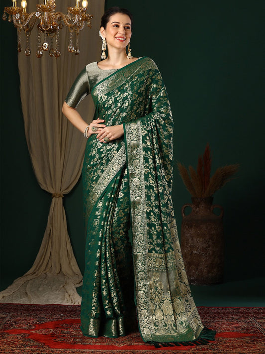 Green Green Kanjeevaram Georgette Woven Saree